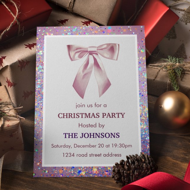 Elegant Sparkling Bow Christmas Party Invitation Inbjudningar (Skapare uppladdad)