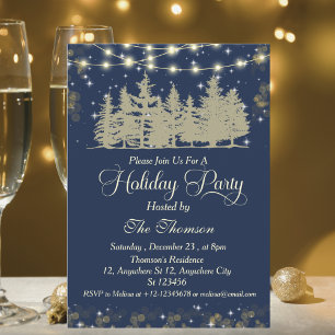 Elegant Sparkling Golden Winter Julfest Inbjudningar