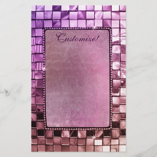 Elegant Sparkling Lila Ram Anpassningsbar Statione Brevpapper (Framsida)