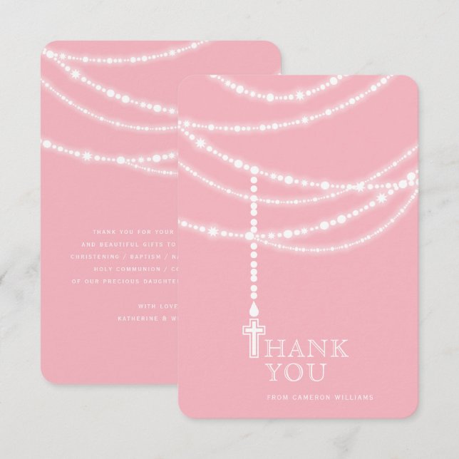 Elegant Sparkling Rosary Pärlor och Kor Religiösa Inbjudningar (Fram/baksida)