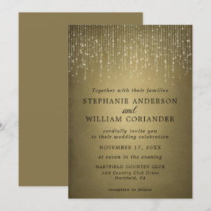 Elegant Sparkling String Ljus Guld Bröllop Inbjudningar