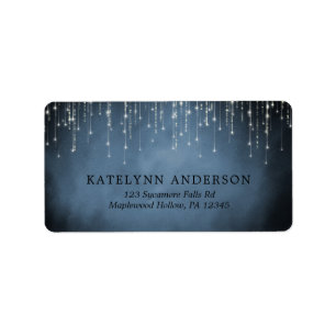 Elegant Sparkling String Ljus Navy Blue Bröllop Adressetikett