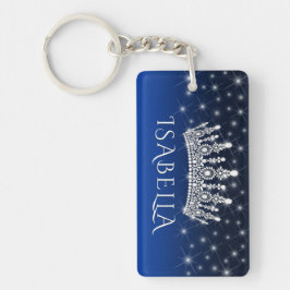 Elegant Sparkly Crown & Stars Royal Blue Monogram