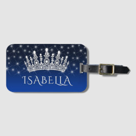 Elegant Sparkly Crown & Stars Royal Blue Monogram Bagagebricka