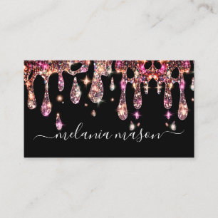 Elegant Sparkly Glitter Drips Makeup Artist Black Visitkort