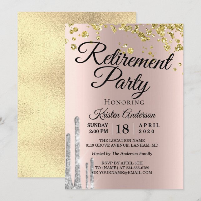 Elegant Sparkly Glitter Pension Party Inbjudningar (Fram/baksida)
