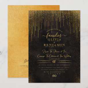 Elegant Sparkly Guld Glitter Foil Chic Bröllop Inv Inbjudningar