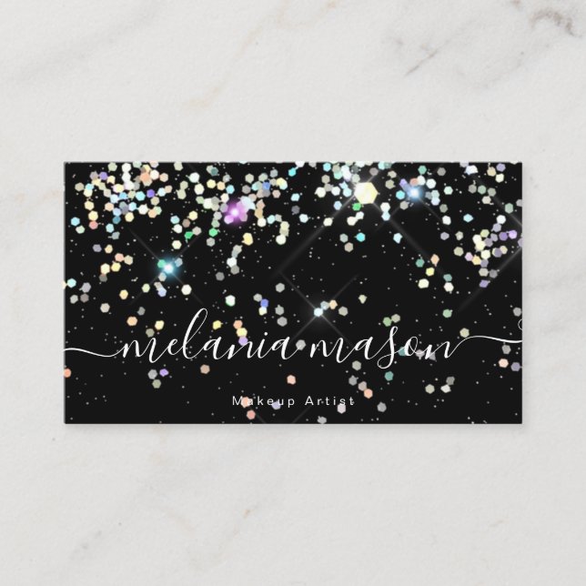 Elegant Sparkly HoloGraph Glitter Beauty Black B Visitkort (Framsida)