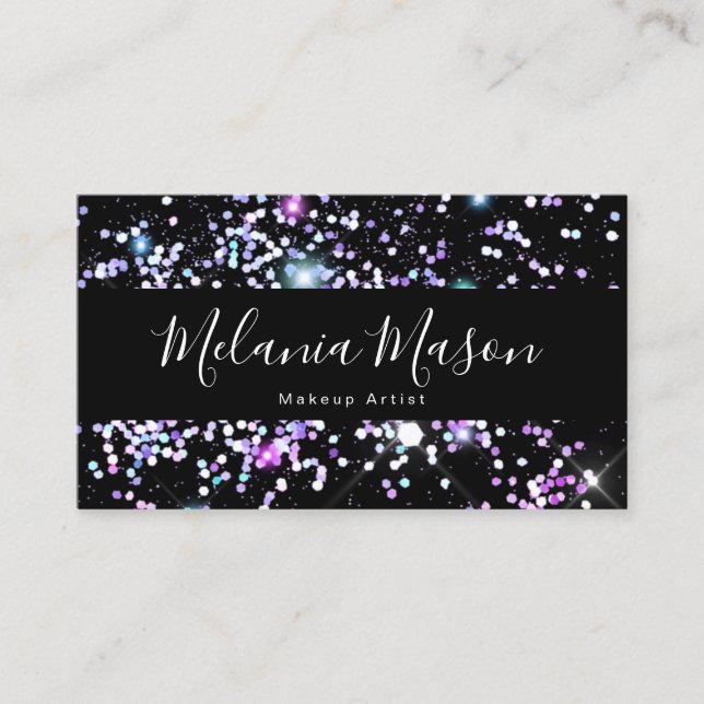 Elegant Sparkly HoloGraph Glitter Beauty Black Visitkort (Framsida)