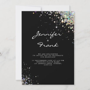 Elegant Sparkly HoloGraph Glitter Black Modern I Inbjudningar