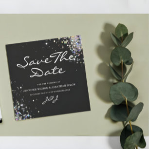 Elegant Sparkly HoloGraph Glitter Black Modern Spara Datumet