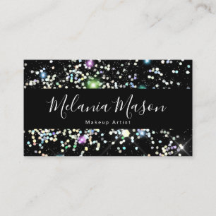 Elegant Sparkly Holographic Glitter Beauty Black Visitkort