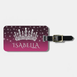 Elegant Sparkly Krona & Stars Shock rosa & Black Bagagebricka
