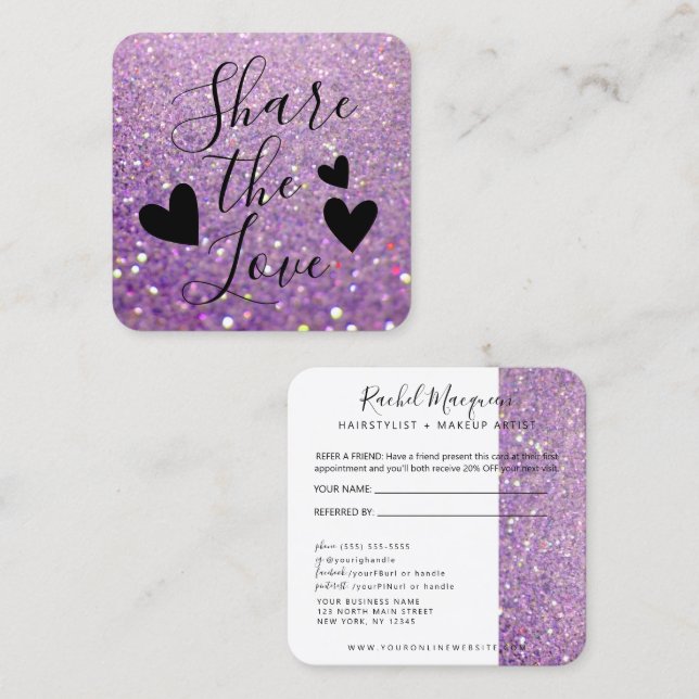 Elegant Sparkly Lilac Lila Glitter Rabattkort (Fram/baksida)