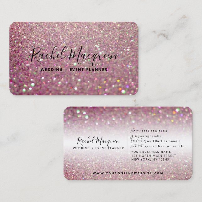 Elegant Sparkly Ro Rosa Glitter Visitkort (Fram/baksida)