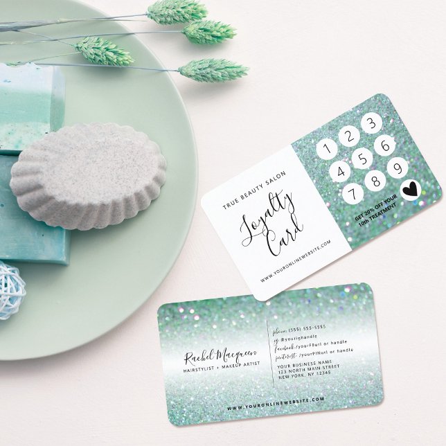 Elegant Sparkly Teal Grönt Glitter Lojalitetskort (Skapare uppladdad)