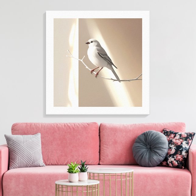 Elegant Sparrow Bird Wall Art Print – Minimalist  Canvastryck (Insitu (Vardagsrum))