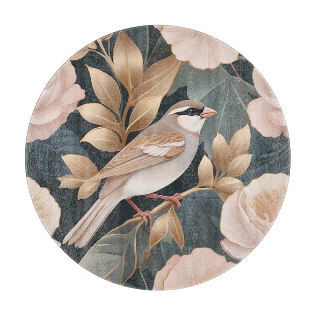 Elegant Sparrow Dusty Rosa och Guld Blommigt (Framsidan)