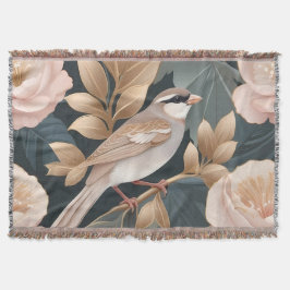 Elegant Sparrow Dusty Rosa och Guld Blommigt Filt