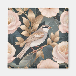 Elegant Sparrow Dusty Rosa och Guld Blommigt Magnet