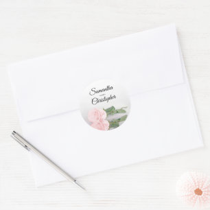 Elegant speglad  Rosa ros Bröllop Runt Klistermärke