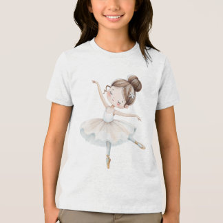 Elegant Spets Ballerina Akvarell Vit Kräm Guld T Shirt