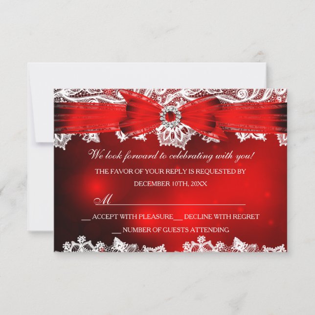 Elegant spets & bow jul firande RSVP OSA Kort (Framsida)