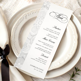 Elegant Spets Klassisk Vintage Svart & Vitt Bröllo Meny