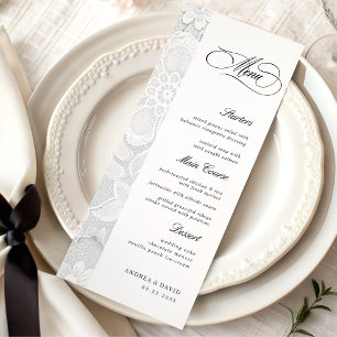 Elegant Spets Klassisk Vintage Svart & Vitt Bröllo Meny