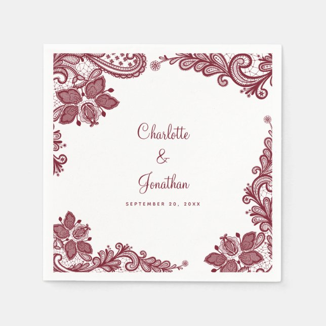 Elegant spets vigsel förlovning brud & brudgumme r pappersservett (Framsidan)