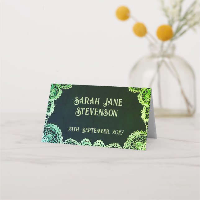 Elegant spetsig bröllopsinbjudan placeringskort (Framsida)