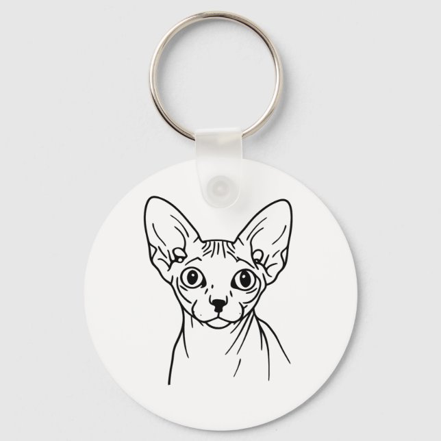 Elegant Sphynx Cat Line Art Nyckelring (Framsida)