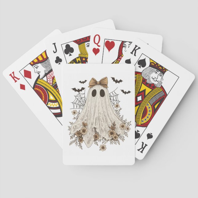 Elegant spökgestalt i spets med rosett | Blommig s Casinokort (Baksidan)