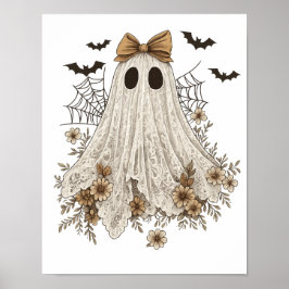 Elegant spökgestalt i spets med rosett | Blommig s Poster