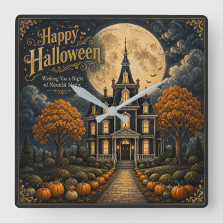 Elegant Spökmanor Halloween Fyrkantig Klocka