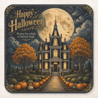 Elegant Spökmanor Halloween Underlägg Papper Kvadrat