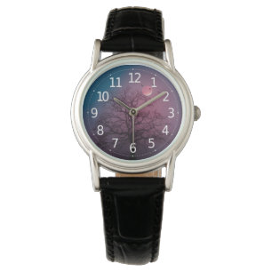 Elegant Spooky Halloween Theme Träd Måne Artwork Armbandsur