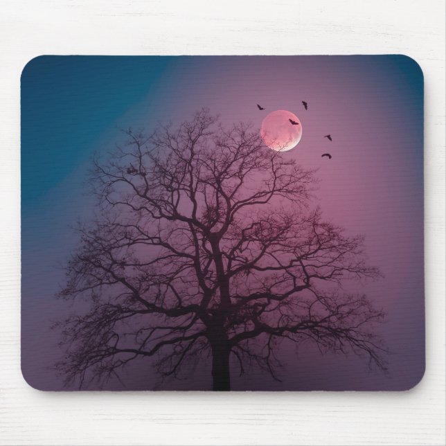 Elegant Spooky Halloween Theme Träd Måne Artwork Musmatta (Framsidan)