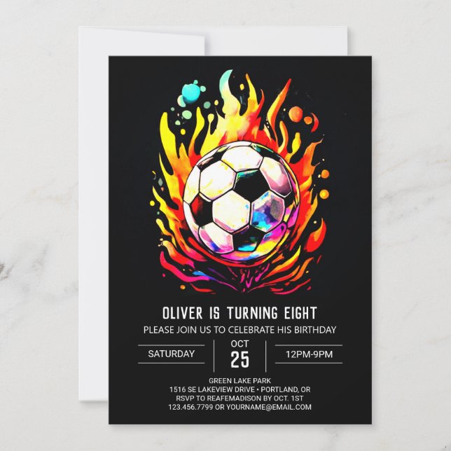 Elegant Sports Printable Soccer Birthday Inbjudningar (Framsida)