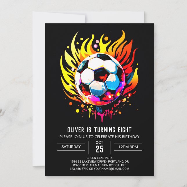 Elegant Sports Printable Soccer Birthday Inbjudningar (Framsida)