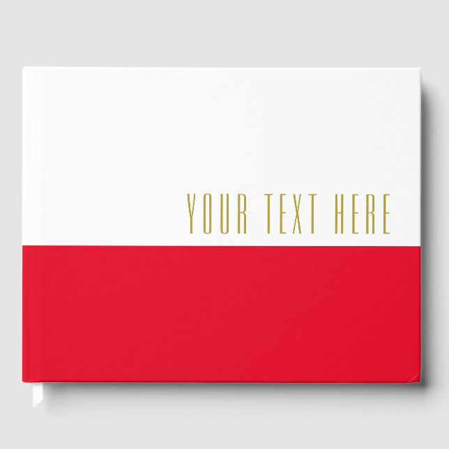 Elegant Sporty Red White Färg blockerar din text Gästböcker (Framsida)