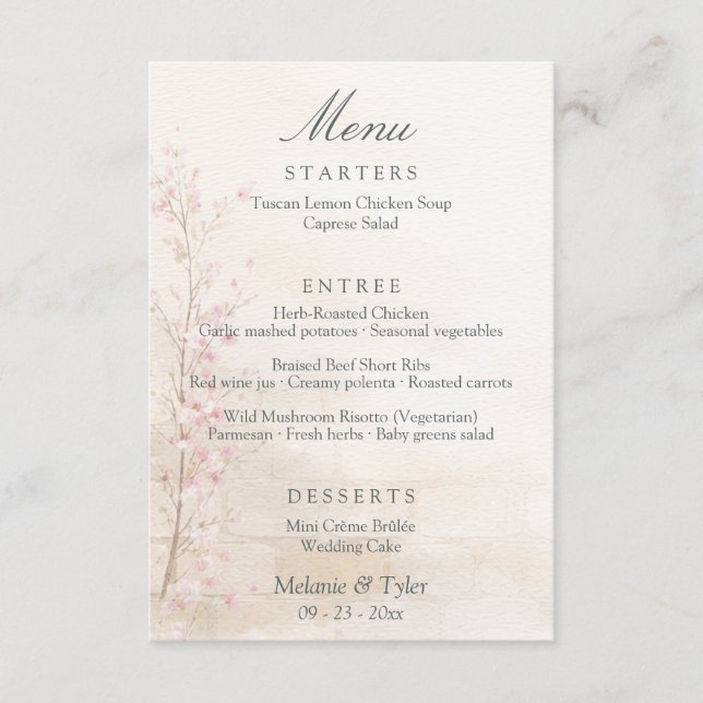 Elegant Spring Botanical Wedding Menu Card Tilläggskort (Framsida)