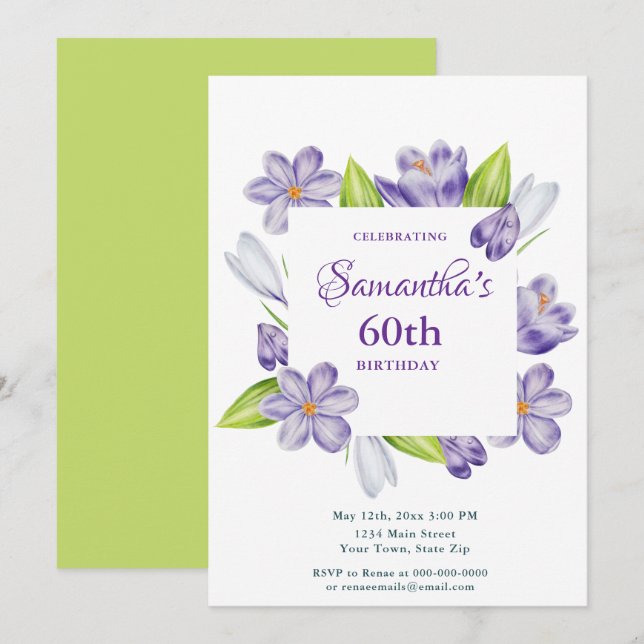 Elegant Spring Floral 60th Birthday Invitation Inbjudningar (Fram/baksida)