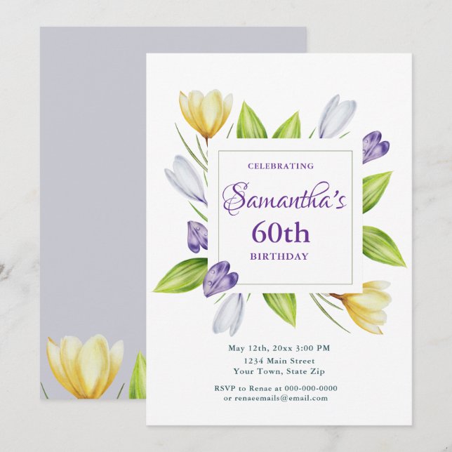 Elegant Spring Floral 60th Birthday Invitation Inbjudningar (Fram/baksida)