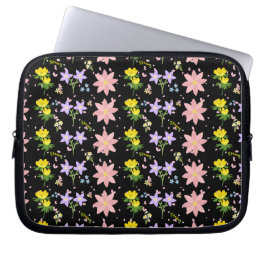 Elegant Spring Floral Pattern on Black - Laptop Sl Fodral