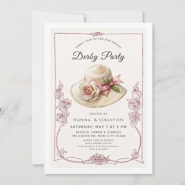 Elegant Spring Hat Garden Party Invitation Inbjudningar (Framsida)