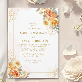 Elegant spring orange flowers with Golden tones Inbjudningar
