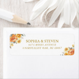 Elegant spring orange flowers with Golden tones Returadress Etikett