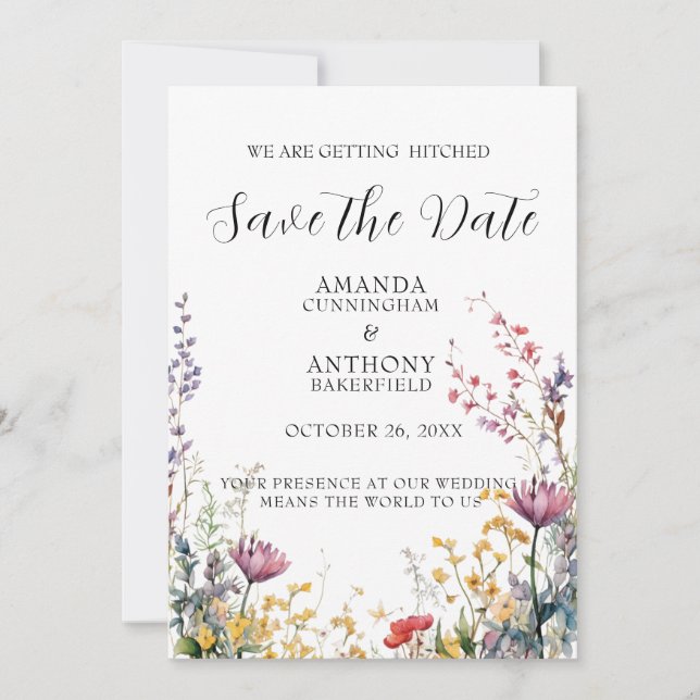 Elegant Spring Wild Flowers Wedding Save the Date  Spara Datumet (Framsida)