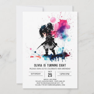 Elegant Spy Ninja Digital Girl Birthday Inbjudningar